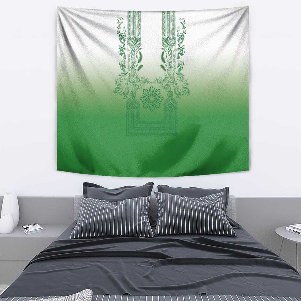 Philippines Barong Style Tapestry with Polynesian Art and Leaf Motif Green Color LT03 - Polynesian Pride