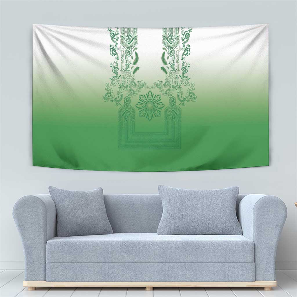 Philippines Barong Style Tapestry with Polynesian Art and Leaf Motif Green Color LT03 - Polynesian Pride