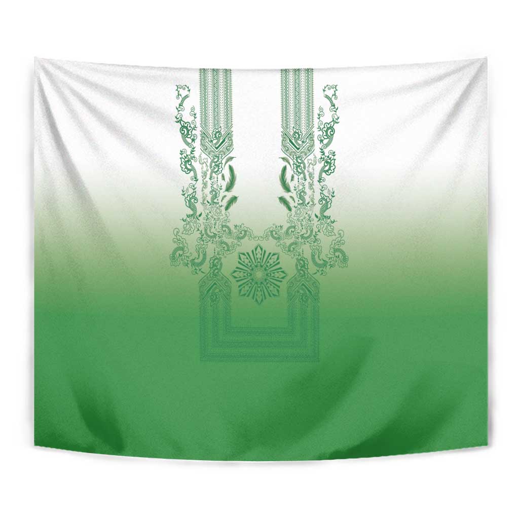 Philippines Barong Style Tapestry with Polynesian Art and Leaf Motif Green Color LT03 - Polynesian Pride