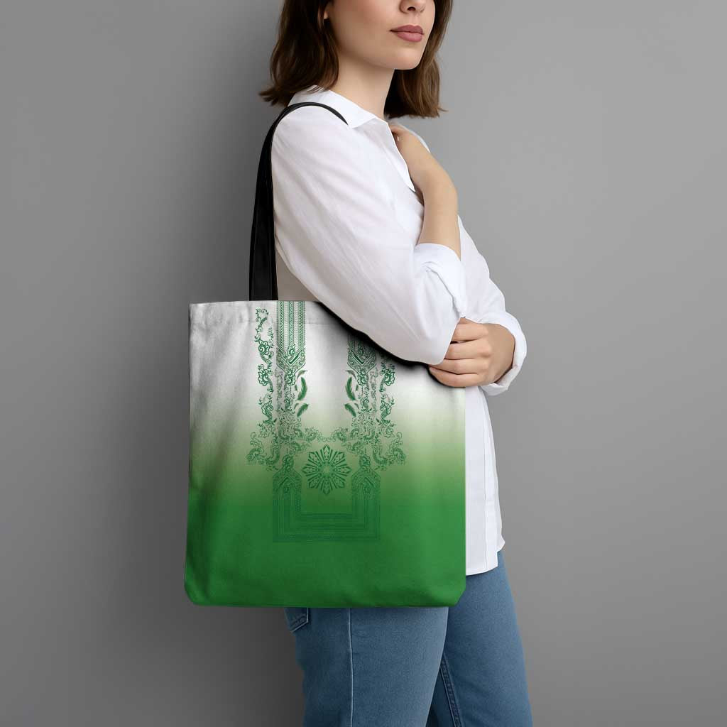 Philippines Barong Style Tote Bag with Polynesian Art and Leaf Motif Green Color LT03 - Polynesian Pride