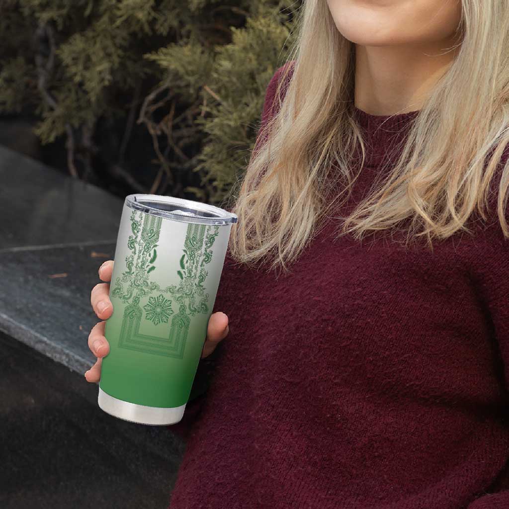 Philippines Barong Style Tumbler Cup with Polynesian Art and Leaf Motif Green Color