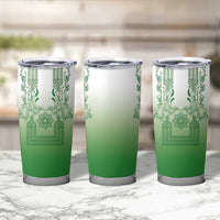 Philippines Barong Style Tumbler Cup with Polynesian Art and Leaf Motif Green Color