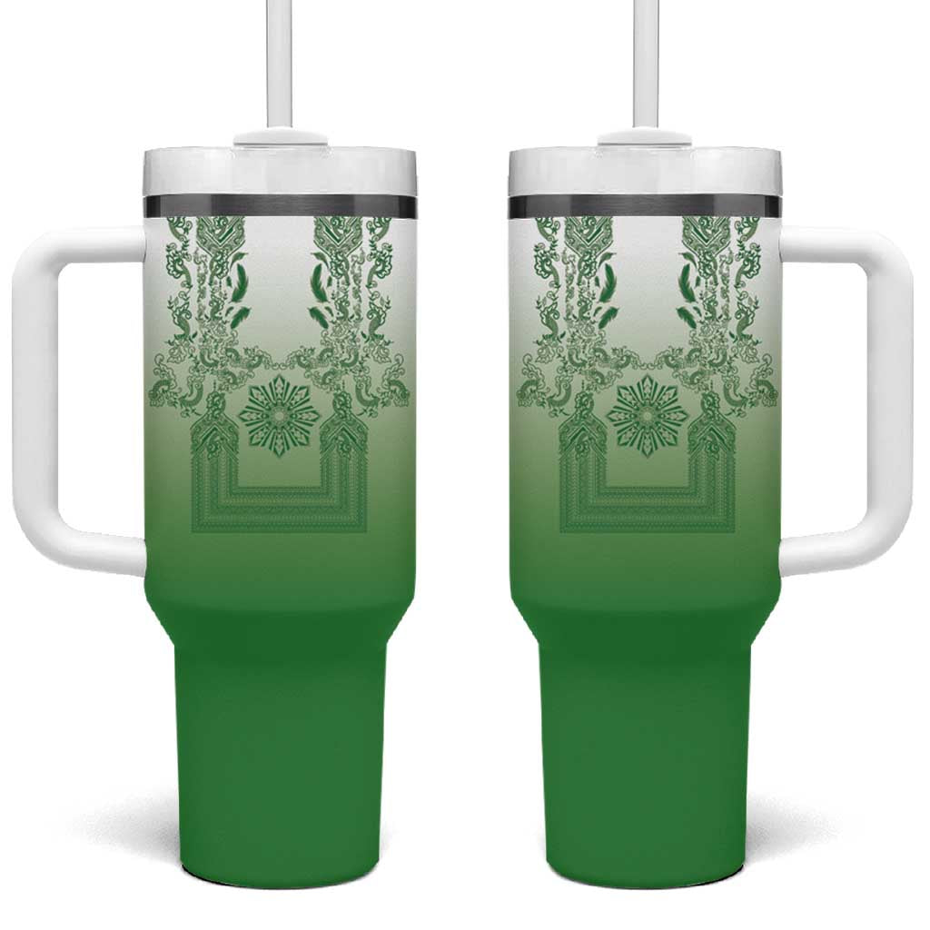 Philippines Barong Style Tumbler With Handle with Polynesian Art and Leaf Motif Green Color LT03 One Size: 40 oz Green - Polynesian Pride