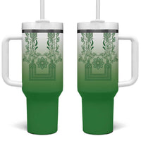 Philippines Barong Style Tumbler With Handle with Polynesian Art and Leaf Motif Green Color LT03 One Size: 40 oz Green - Polynesian Pride