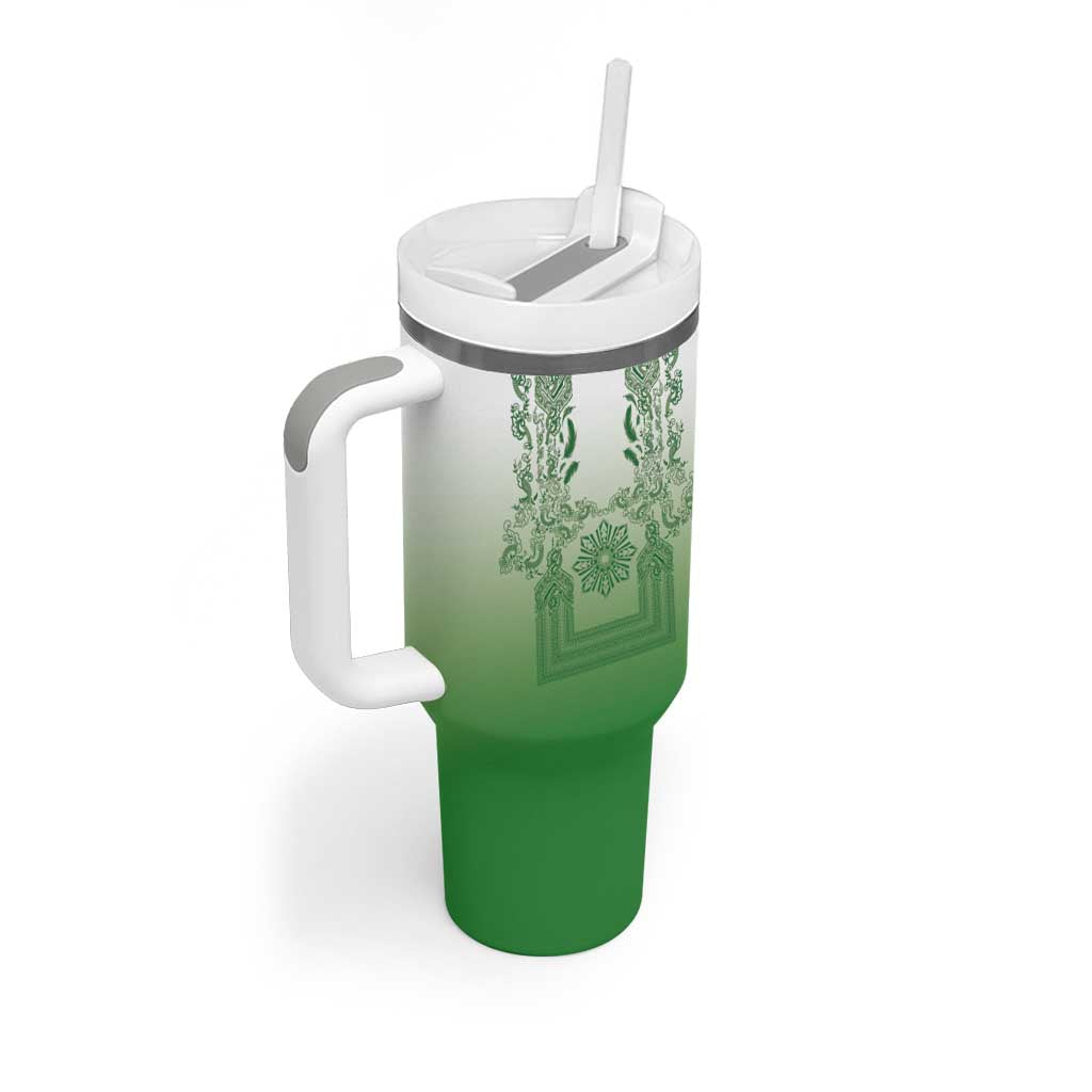 Philippines Barong Style Tumbler With Handle with Polynesian Art and Leaf Motif Green Color LT03 - Polynesian Pride