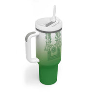 Philippines Barong Style Tumbler With Handle with Polynesian Art and Leaf Motif Green Color LT03 - Polynesian Pride