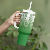 Philippines Barong Style Tumbler With Handle with Polynesian Art and Leaf Motif Green Color LT03 - Polynesian Pride