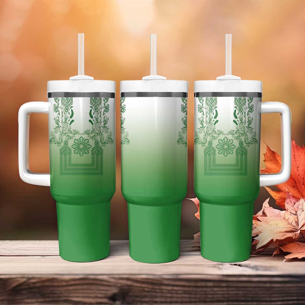 Philippines Barong Style Tumbler With Handle with Polynesian Art and Leaf Motif Green Color LT03 - Polynesian Pride
