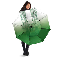 Philippines Barong Style Umbrella with Polynesian Art and Leaf Motif Green Color