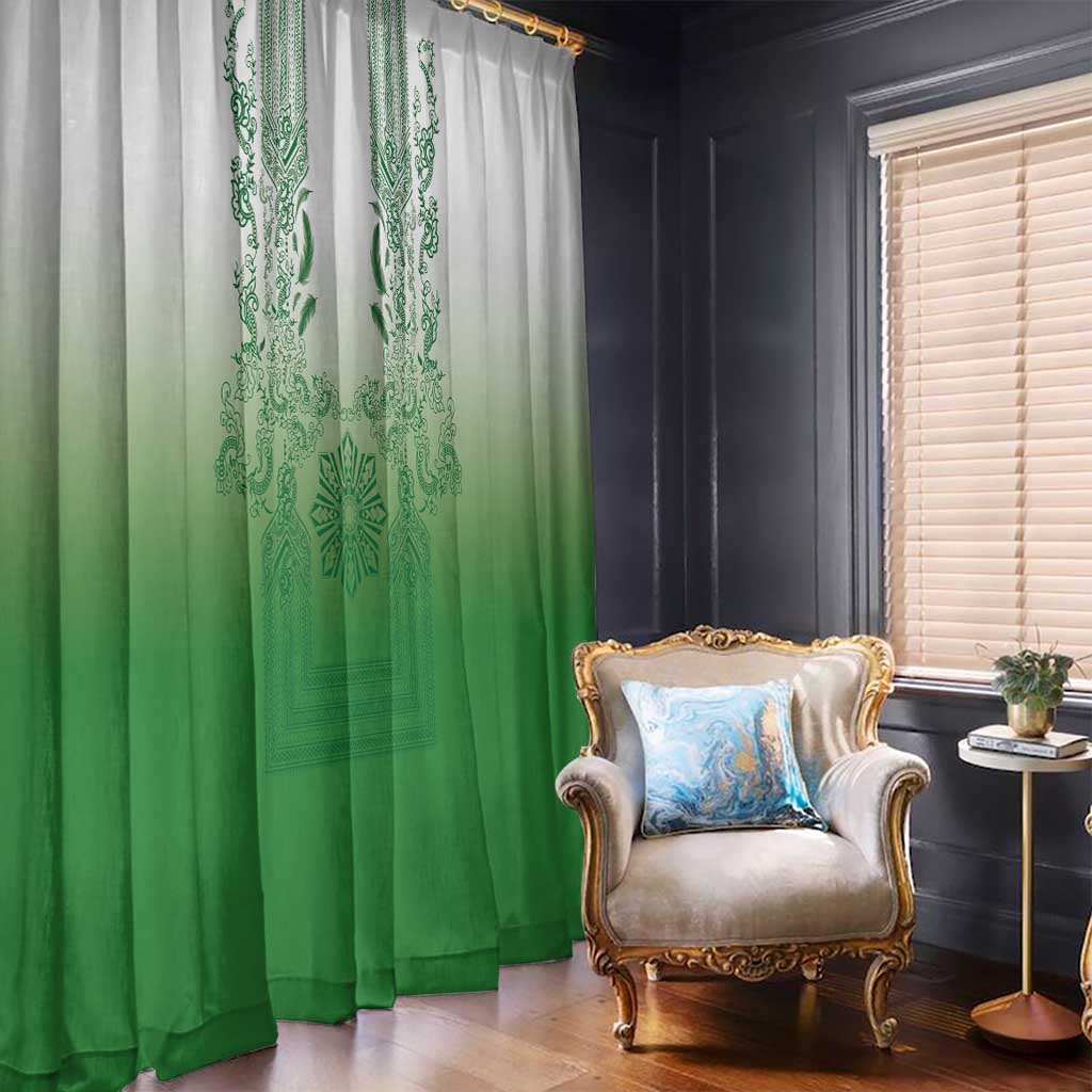 Philippines Barong Style Window Curtain with Polynesian Art and Leaf Motif Green Color LT03 - Polynesian Pride
