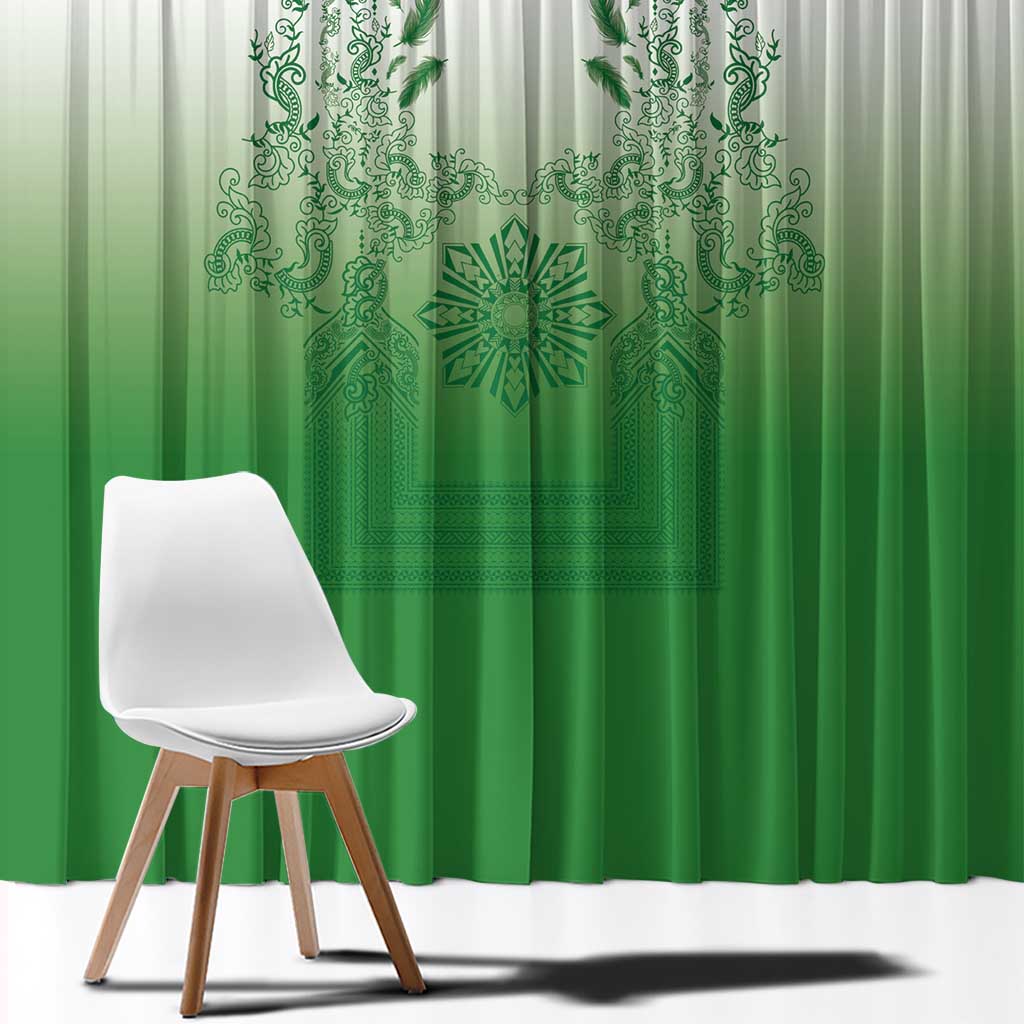 Philippines Barong Style Window Curtain with Polynesian Art and Leaf Motif Green Color LT03 - Polynesian Pride
