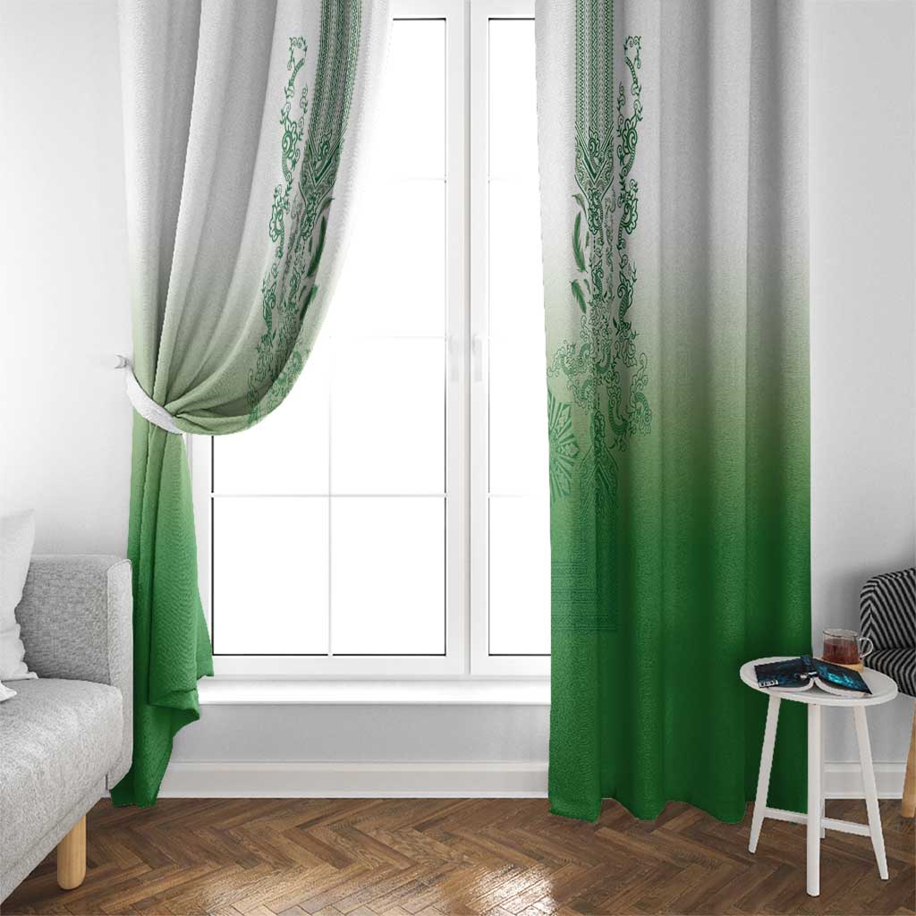 Philippines Barong Style Window Curtain with Polynesian Art and Leaf Motif Green Color LT03 - Polynesian Pride