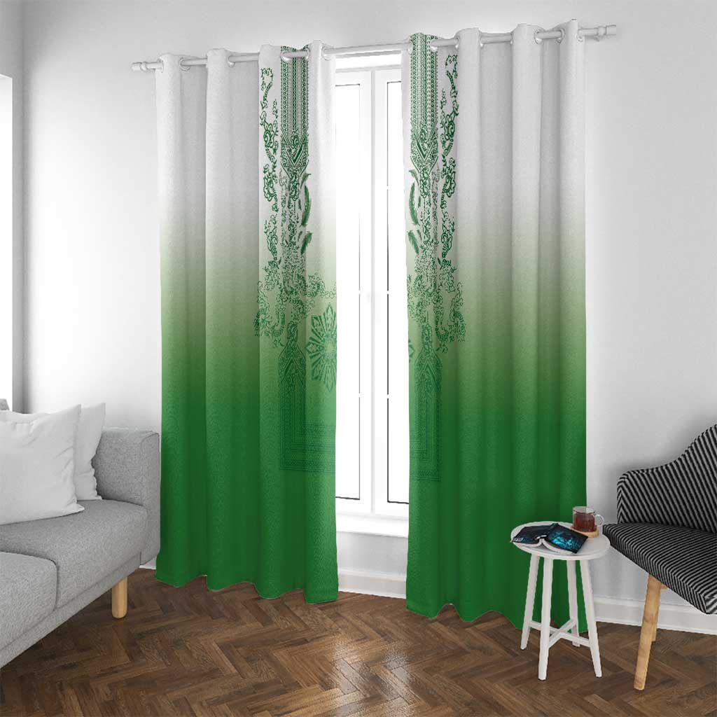 Philippines Barong Style Window Curtain with Polynesian Art and Leaf Motif Green Color LT03 With Grommets Green - Polynesian Pride