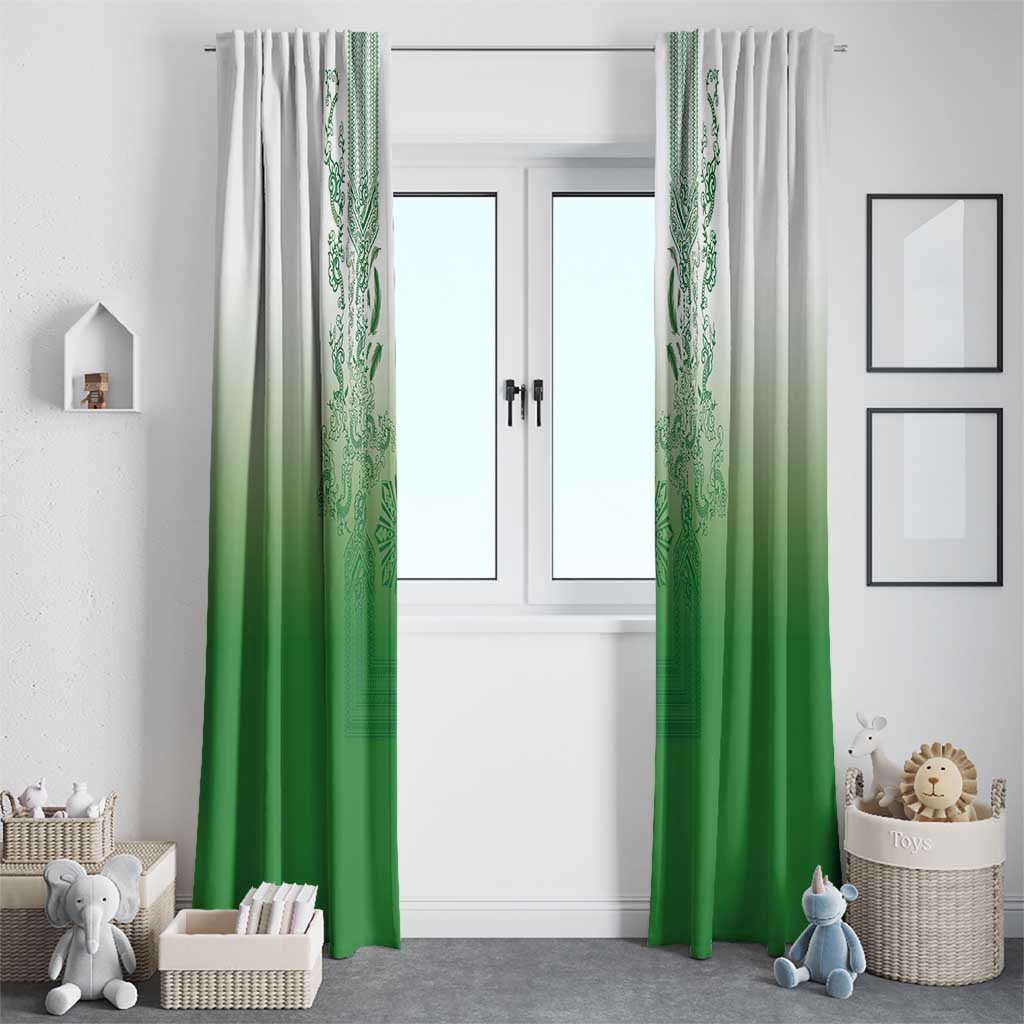 Philippines Barong Style Window Curtain with Polynesian Art and Leaf Motif Green Color LT03 - Polynesian Pride