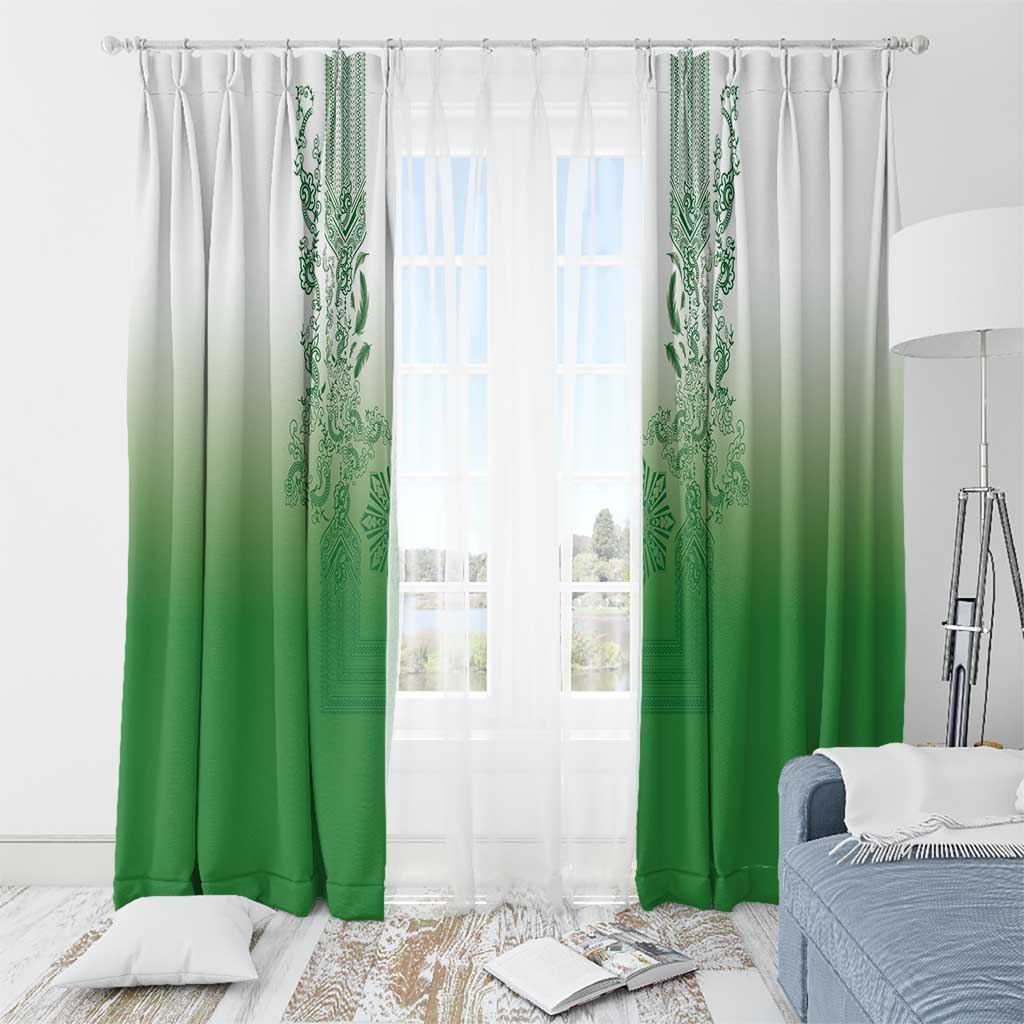 Philippines Barong Style Window Curtain with Polynesian Art and Leaf Motif Green Color LT03 - Polynesian Pride