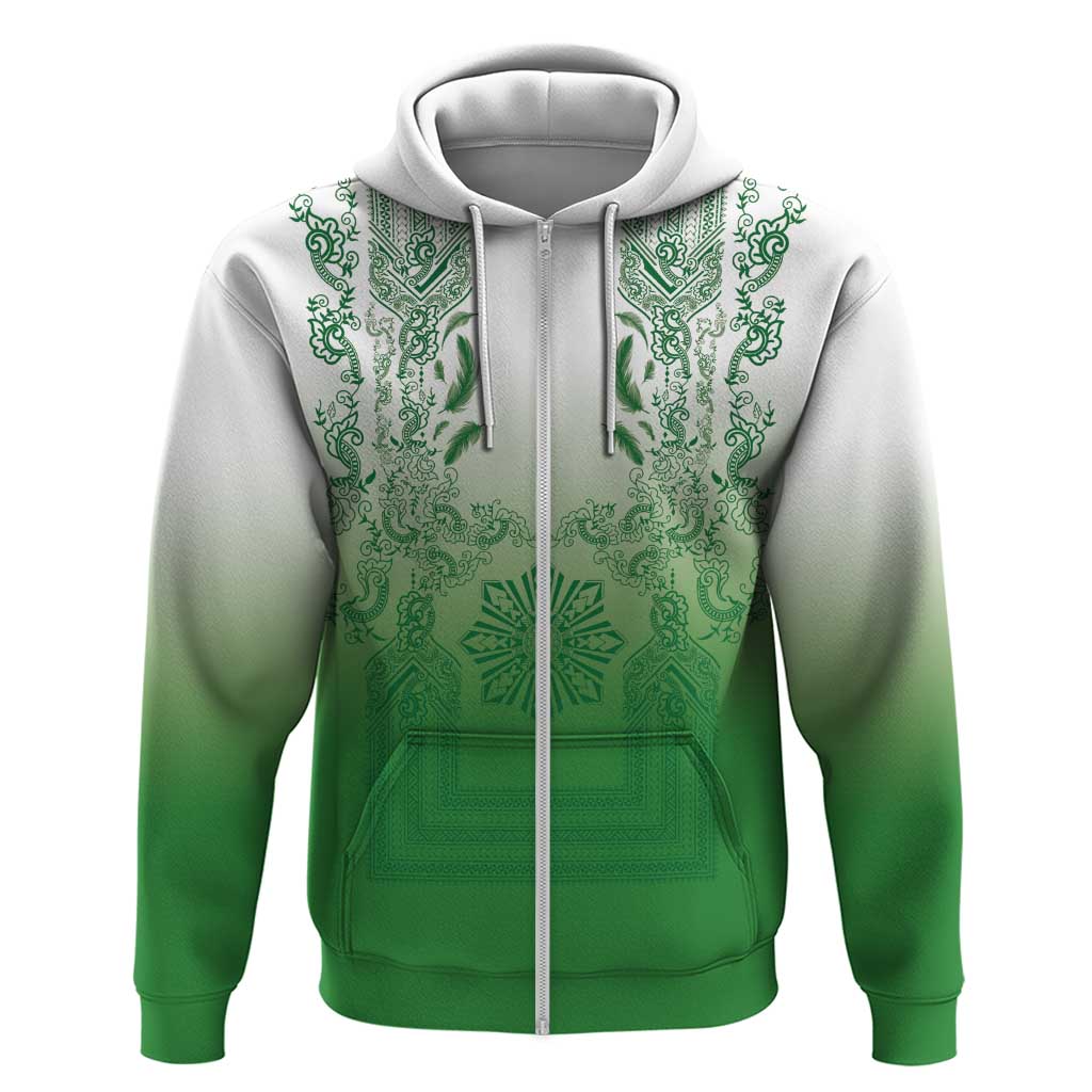 Philippines Barong Style Zip Hoodie with Polynesian Art and Leaf Motif Green Color LT03 Zip Hoodie Green - Polynesian Pride