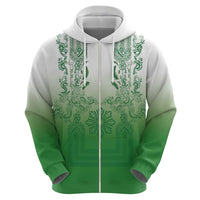 Philippines Barong Style Zip Hoodie with Polynesian Art and Leaf Motif Green Color LT03 - Polynesian Pride