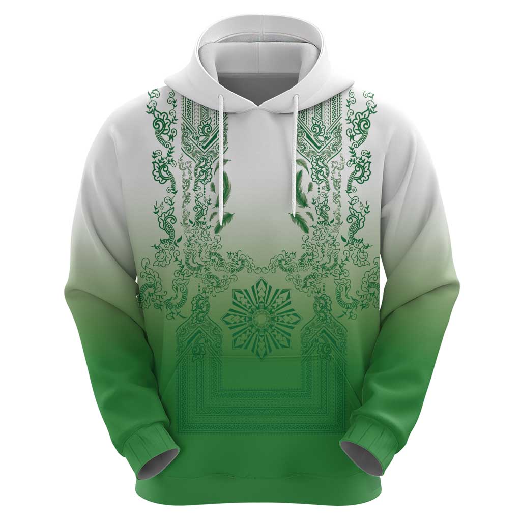 Philippines Barong Style Zip Hoodie with Polynesian Art and Leaf Motif Green Color LT03 - Polynesian Pride