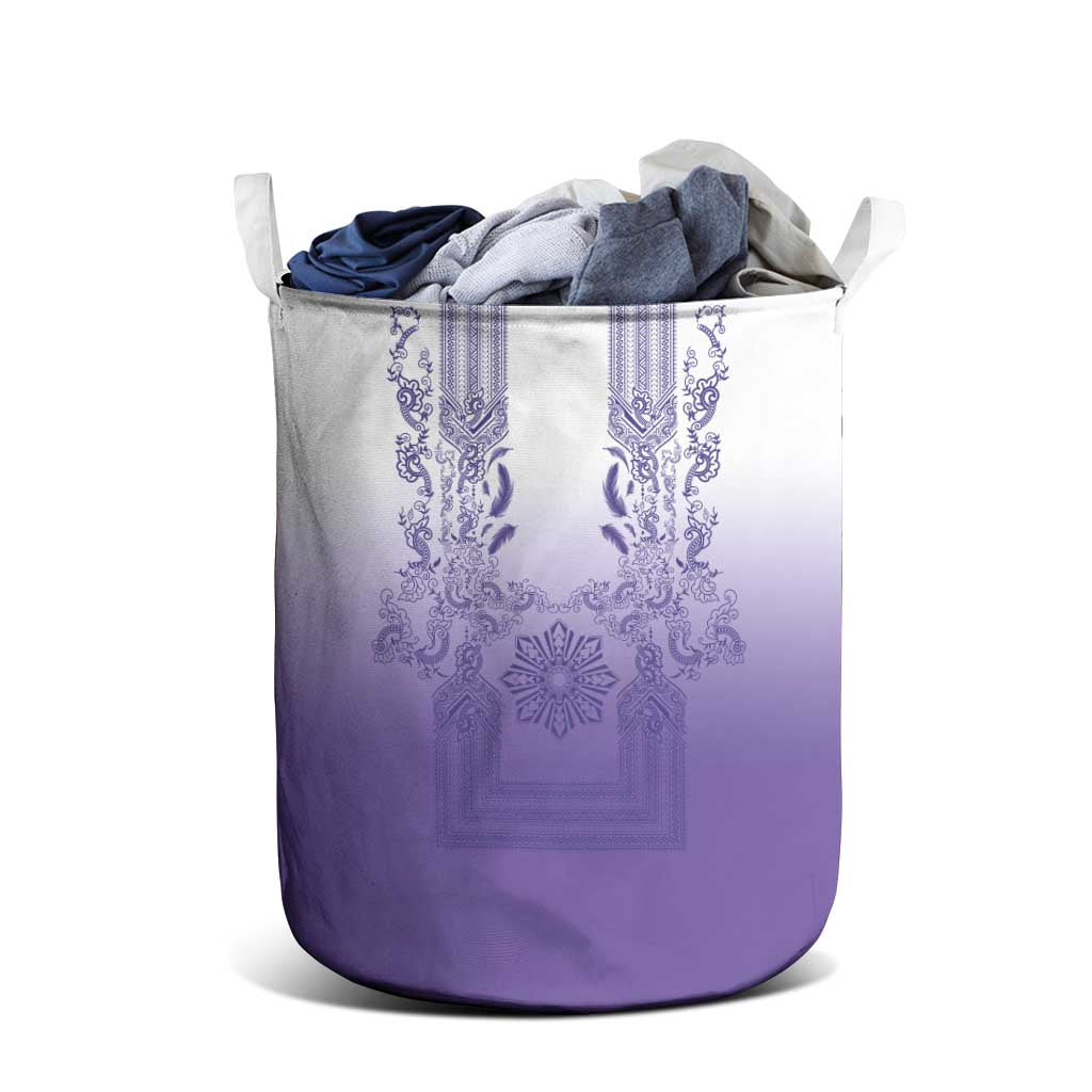 Philippines Barong Style Laundry Basket with Polynesian Art and Leaf Motif Purple Color LT03 - Polynesian Pride
