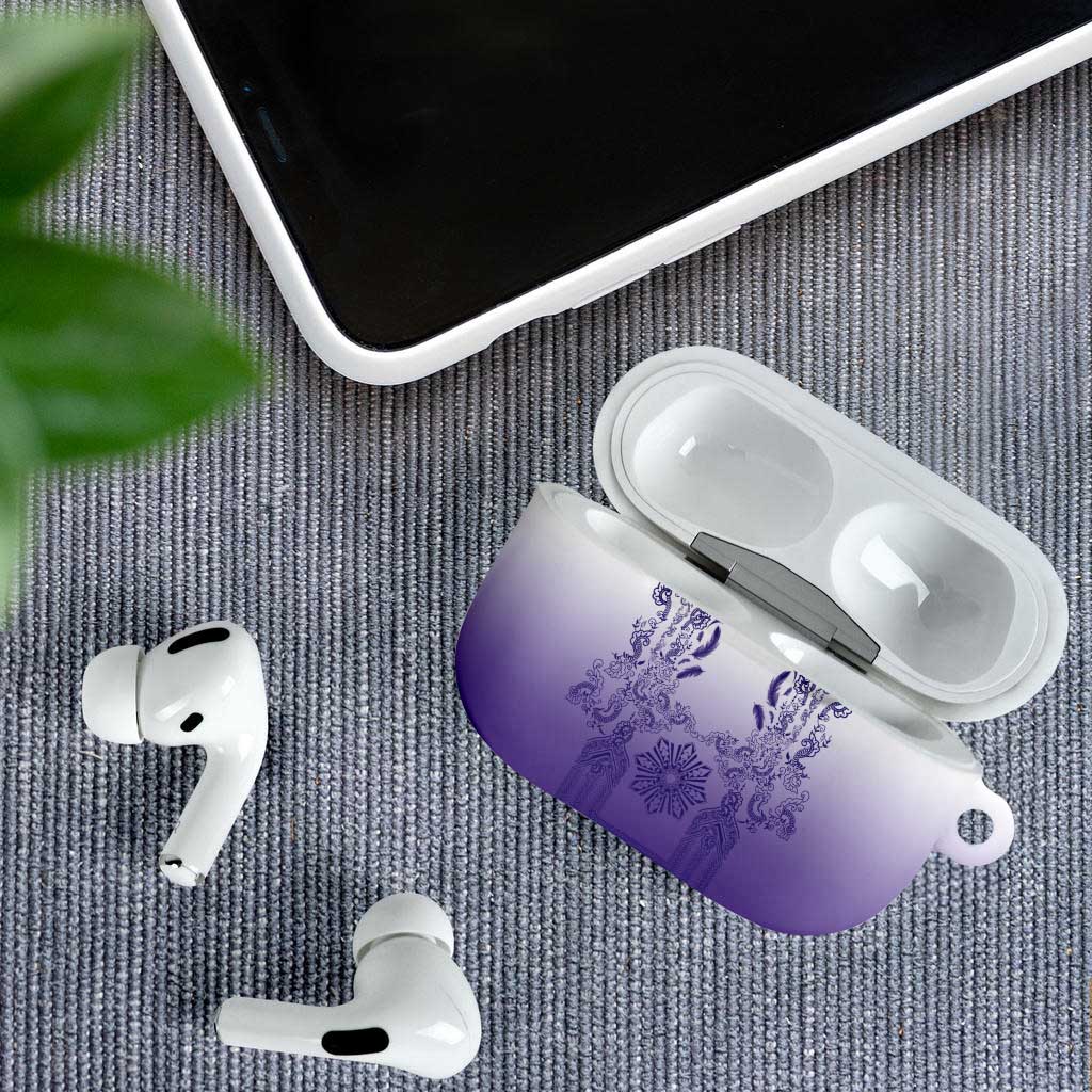 Philippines Barong Style AirPods Case with Polynesian Art and Leaf Motif Purple Color LT03 - Polynesian Pride