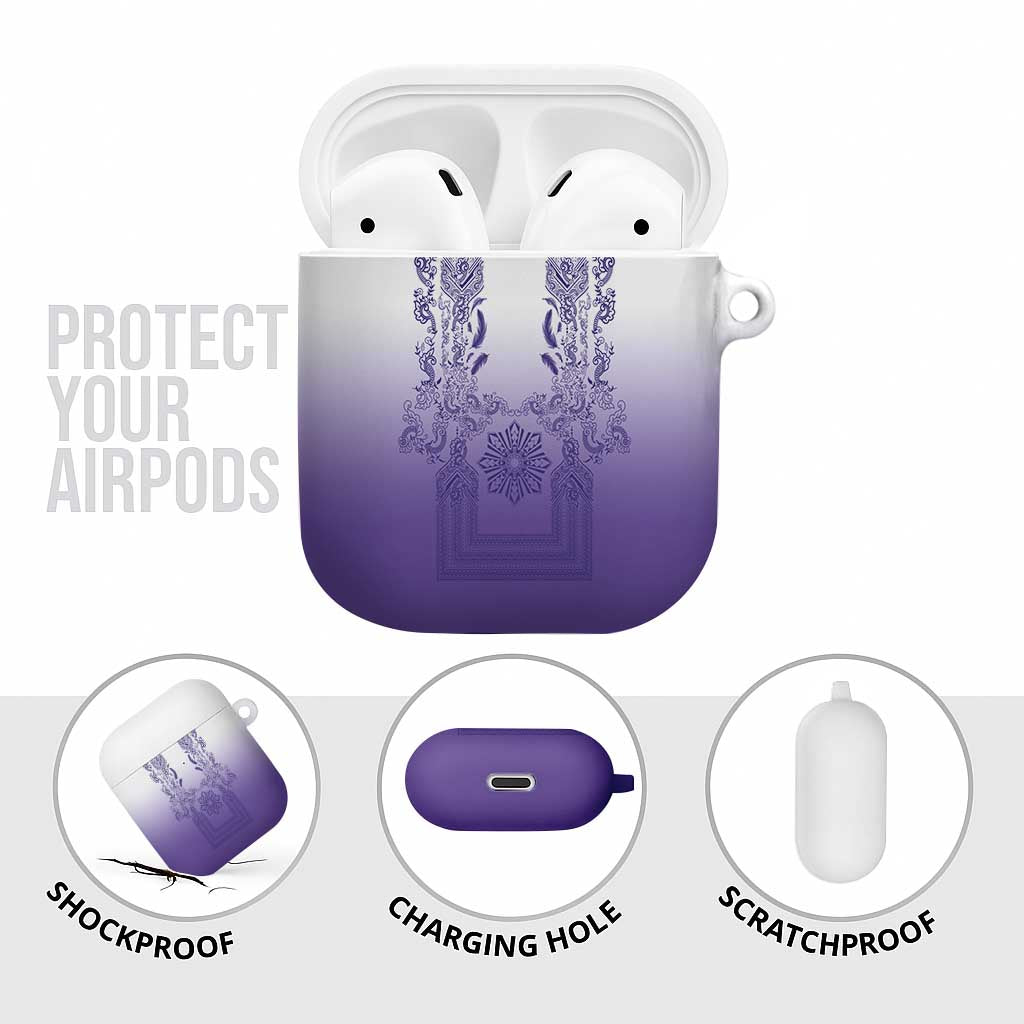 Philippines Barong Style AirPods Case with Polynesian Art and Leaf Motif Purple Color LT03 - Polynesian Pride