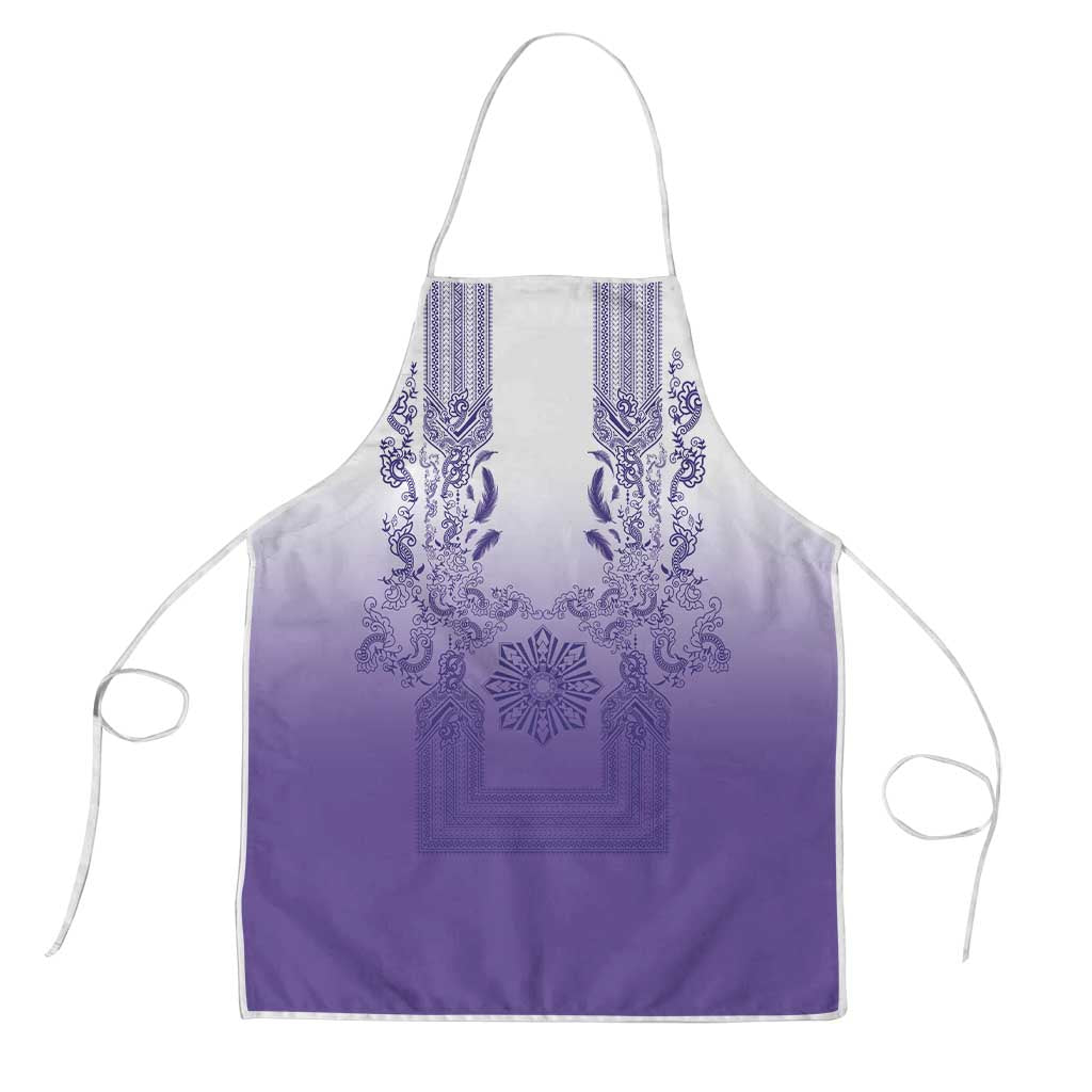 Philippines Barong Style Apron with Polynesian Art and Leaf Motif Purple Color