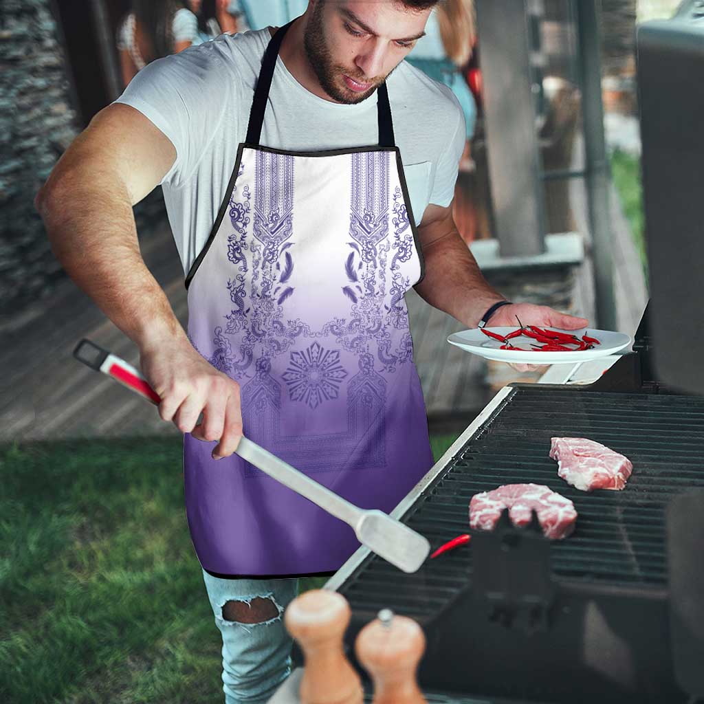 Philippines Barong Style Apron with Polynesian Art and Leaf Motif Purple Color