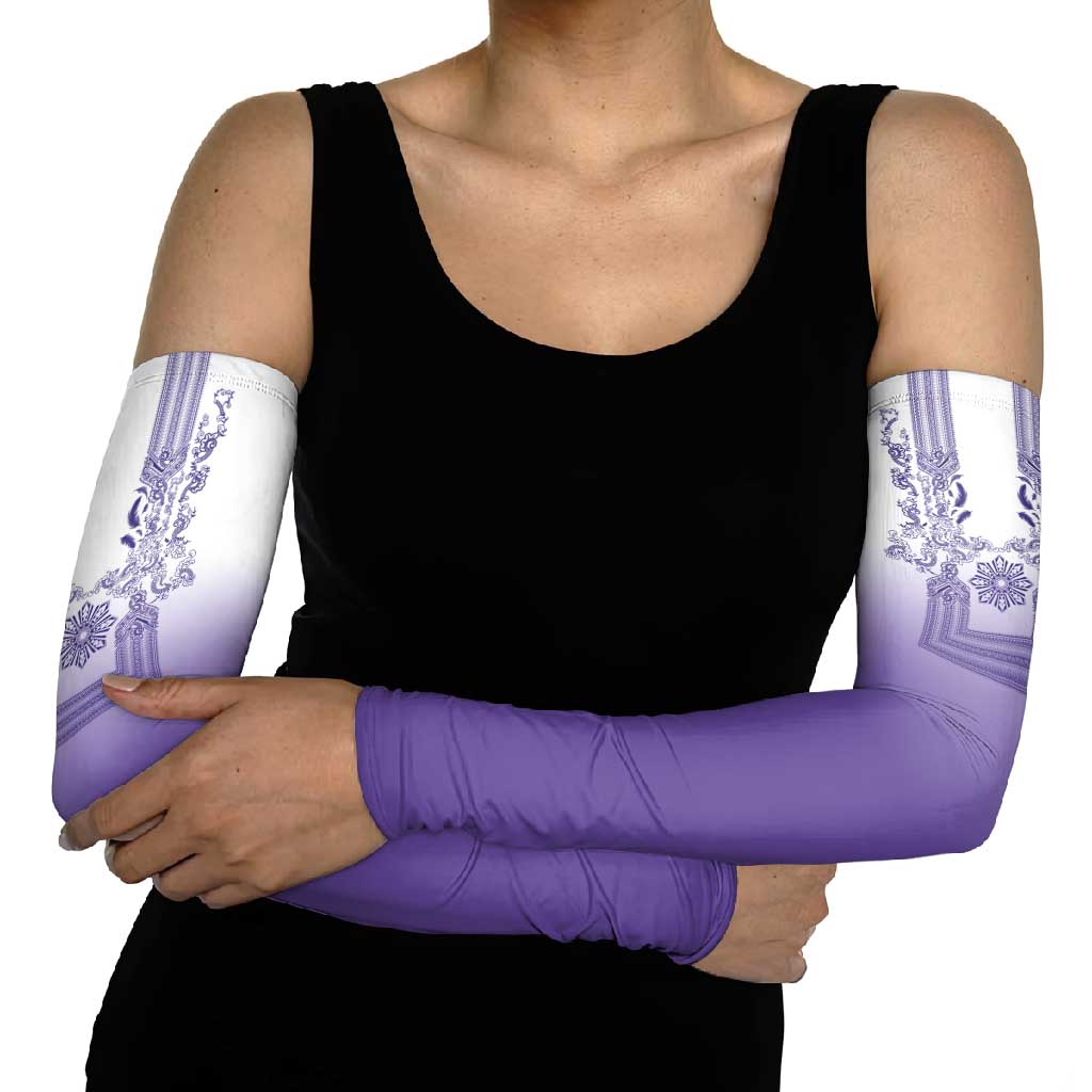 Philippines Barong Style Arm Sleeves with Polynesian Art and Leaf Motif Purple Color LT03 - Polynesian Pride