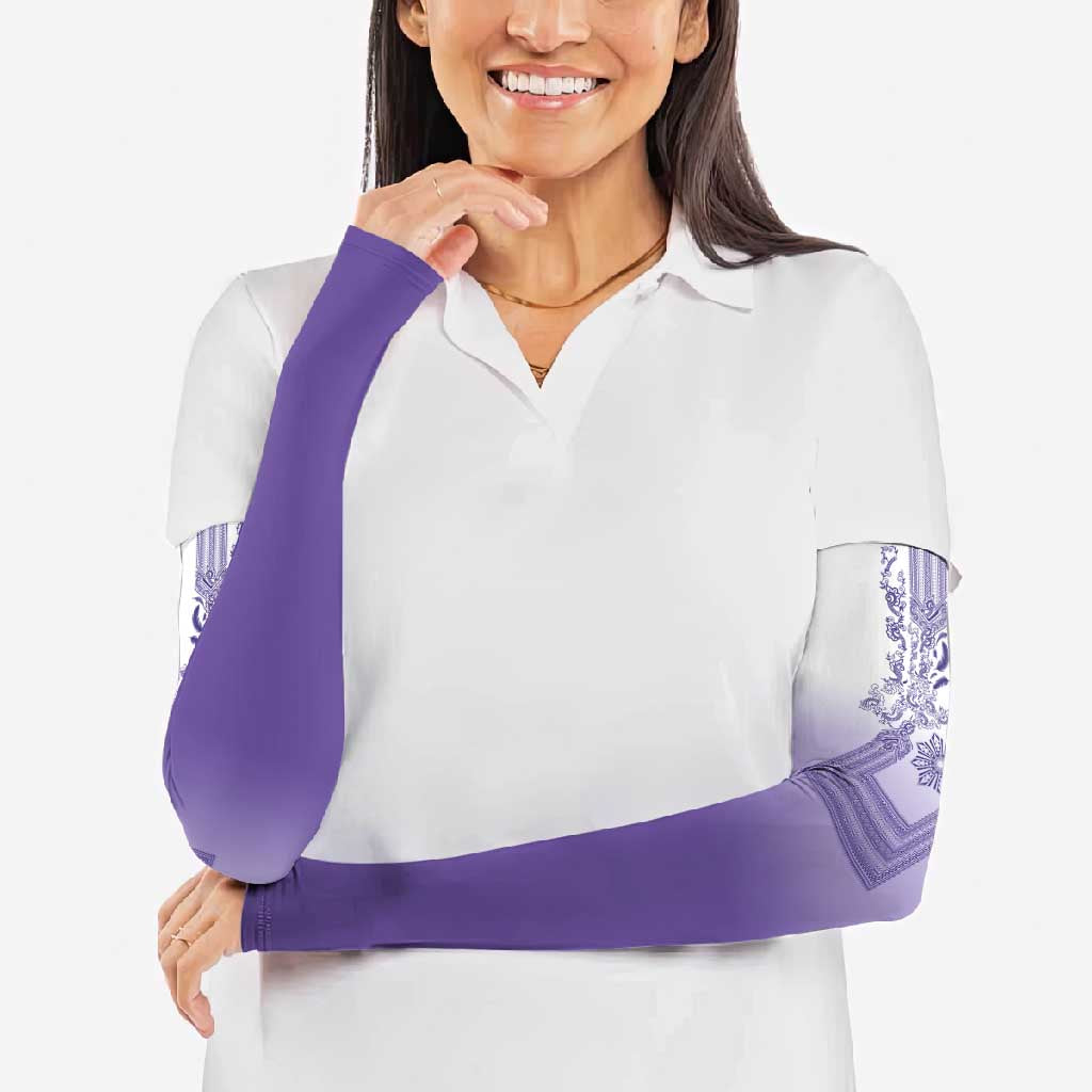 Philippines Barong Style Arm Sleeves with Polynesian Art and Leaf Motif Purple Color LT03 - Polynesian Pride