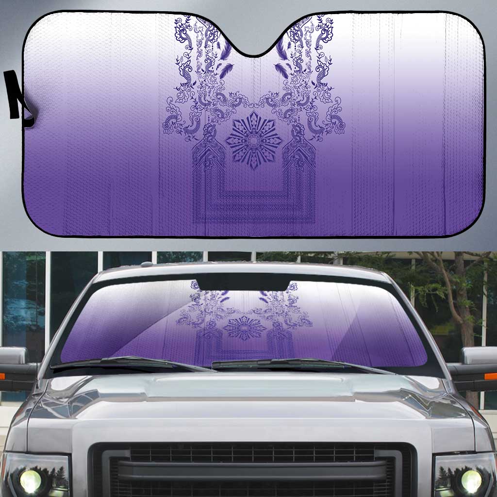 Philippines Barong Style Auto Sun Shade with Polynesian Art and Leaf Motif Purple Color LT03 Purple - Polynesian Pride
