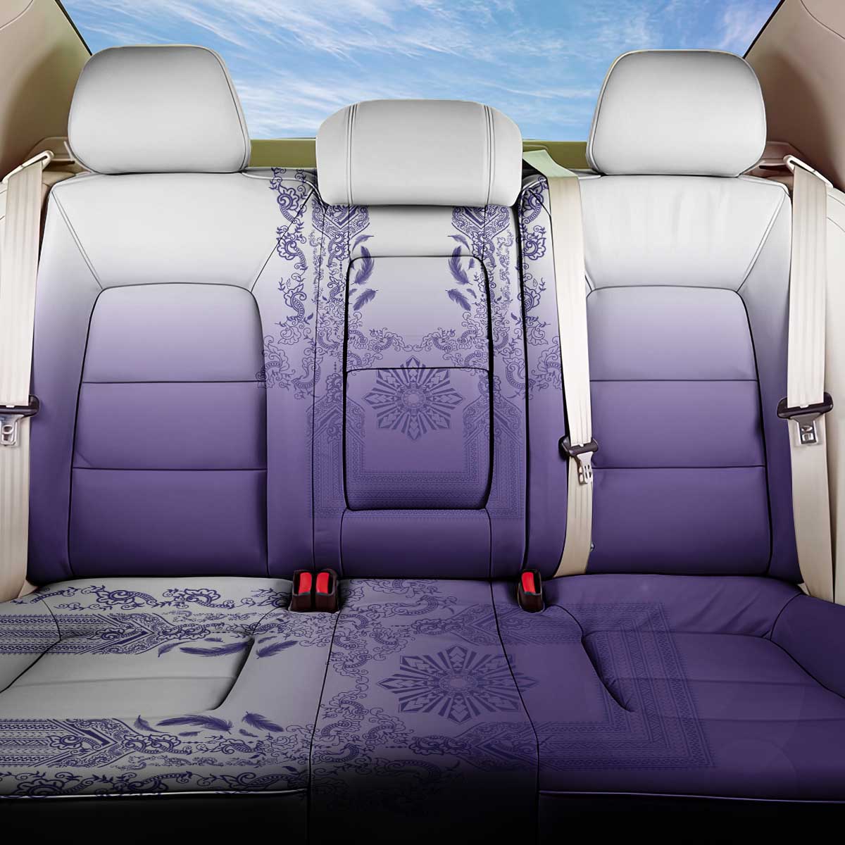 Philippines Barong Style Back Car Seat Cover with Polynesian Art and Leaf Motif Purple Color LT03 One Size Purple - Polynesian Pride