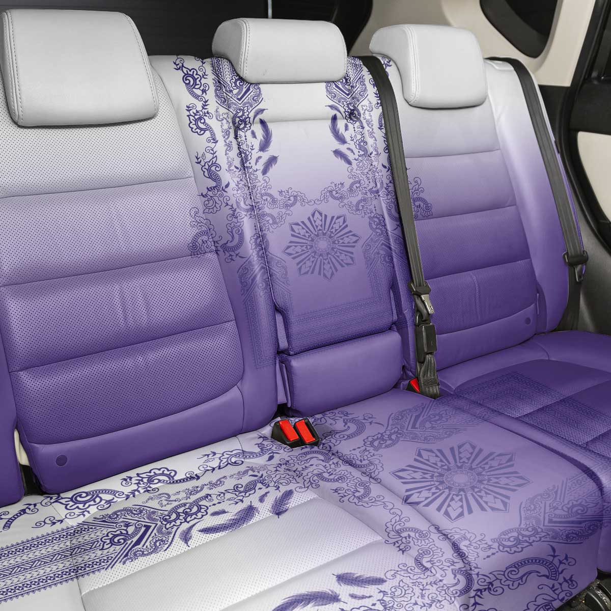 Philippines Barong Style Back Car Seat Cover with Polynesian Art and Leaf Motif Purple Color LT03 - Polynesian Pride