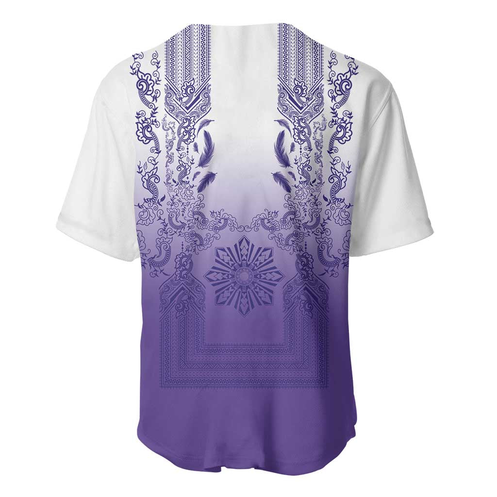 Philippines Barong Style Baseball Jersey with Polynesian Art and Leaf Motif Purple Color LT03 - Polynesian Pride