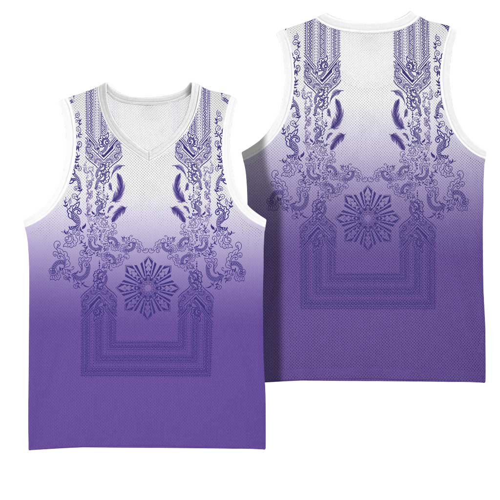 Philippines Barong Style Basketball Jersey with Polynesian Art and Leaf Motif Purple Color LT03 - Polynesian Pride