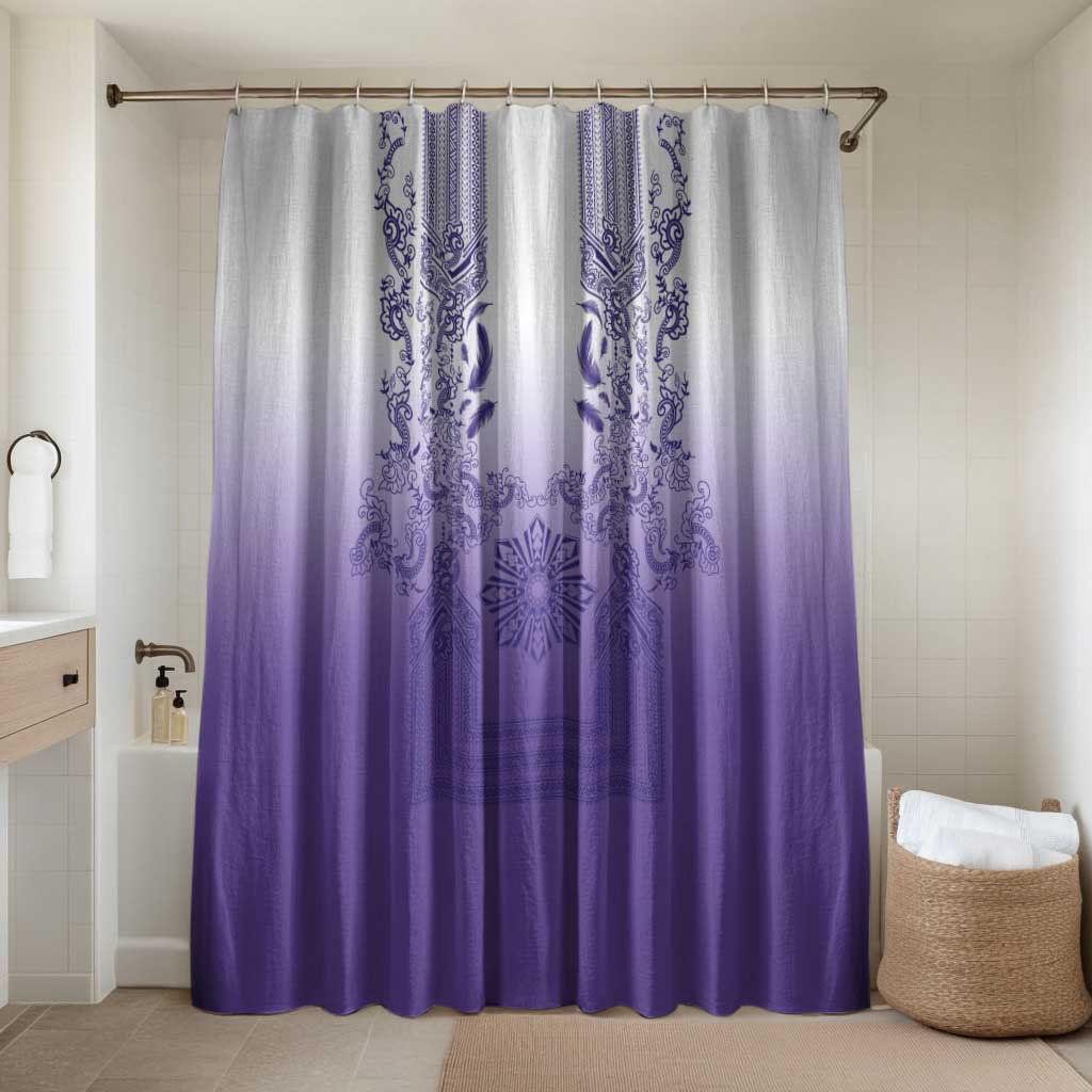 Philippines Barong Style Bathroom Set with Polynesian Art and Leaf Motif Purple Color LT03 Shower Curtain Only Purple - Polynesian Pride