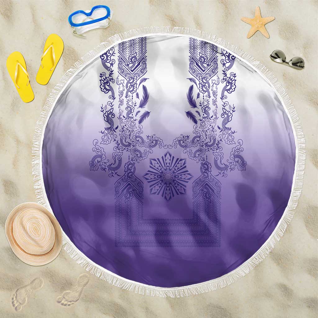 Philippines Barong Style Beach Blanket with Polynesian Art and Leaf Motif Purple Color LT03 One Size 150cm Purple - Polynesian Pride