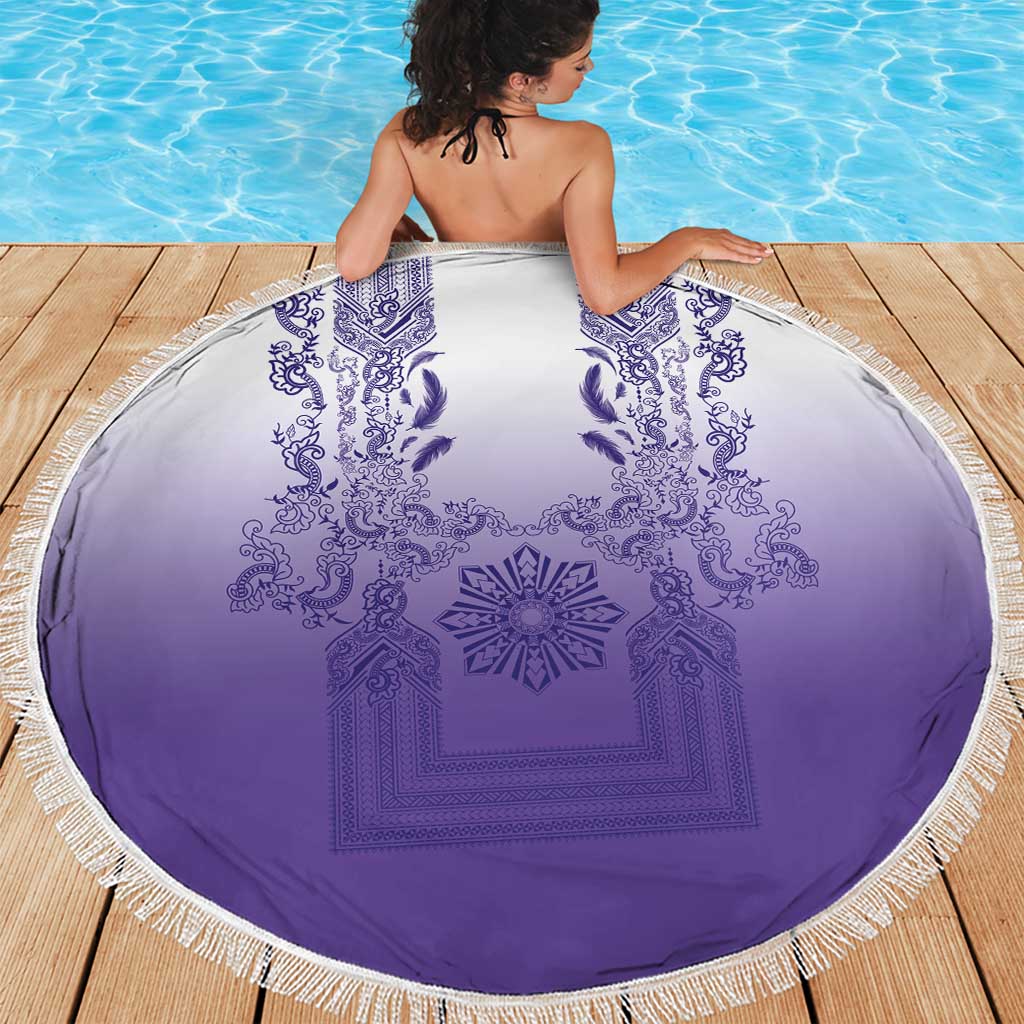 Philippines Barong Style Beach Blanket with Polynesian Art and Leaf Motif Purple Color LT03 - Polynesian Pride