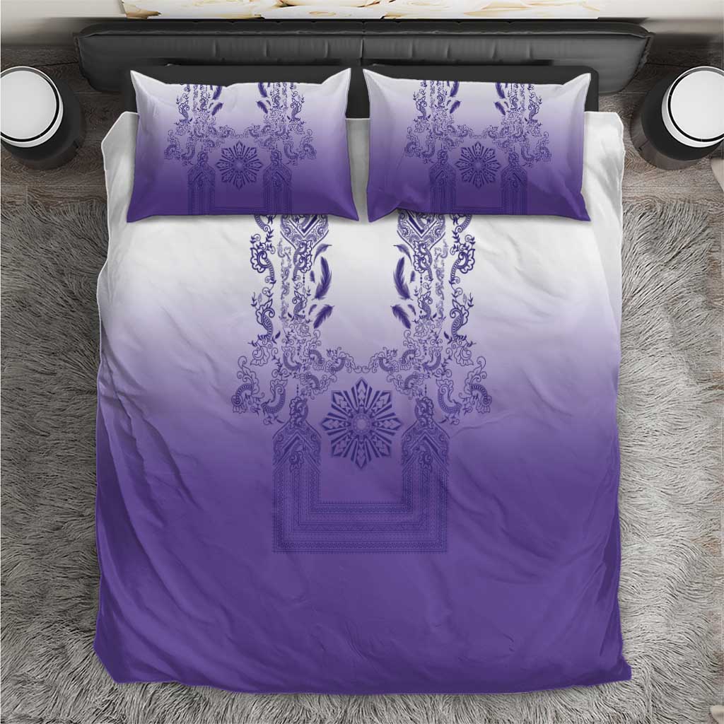 Philippines Barong Style Bedding Set with Polynesian Art and Leaf Motif Purple Color LT03 Purple - Polynesian Pride
