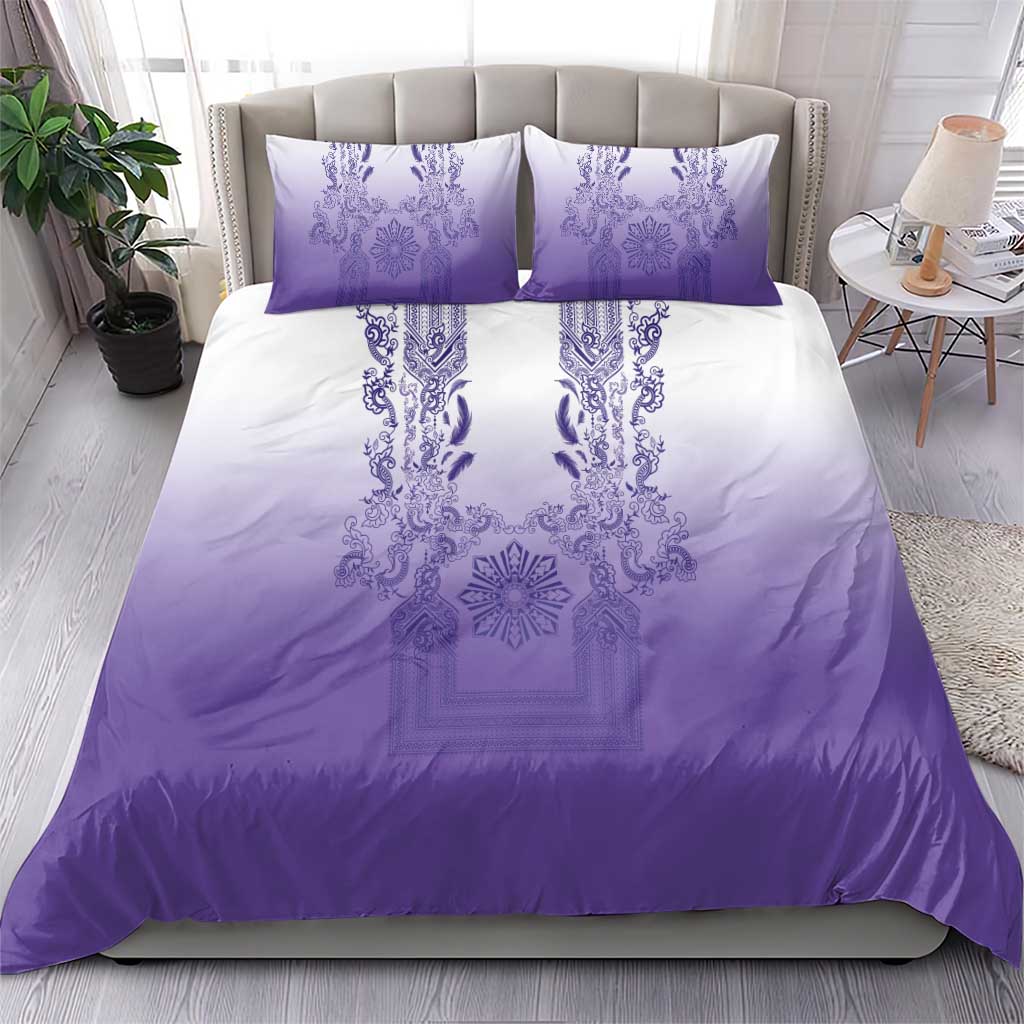 Philippines Barong Style Bedding Set with Polynesian Art and Leaf Motif Purple Color LT03 - Polynesian Pride