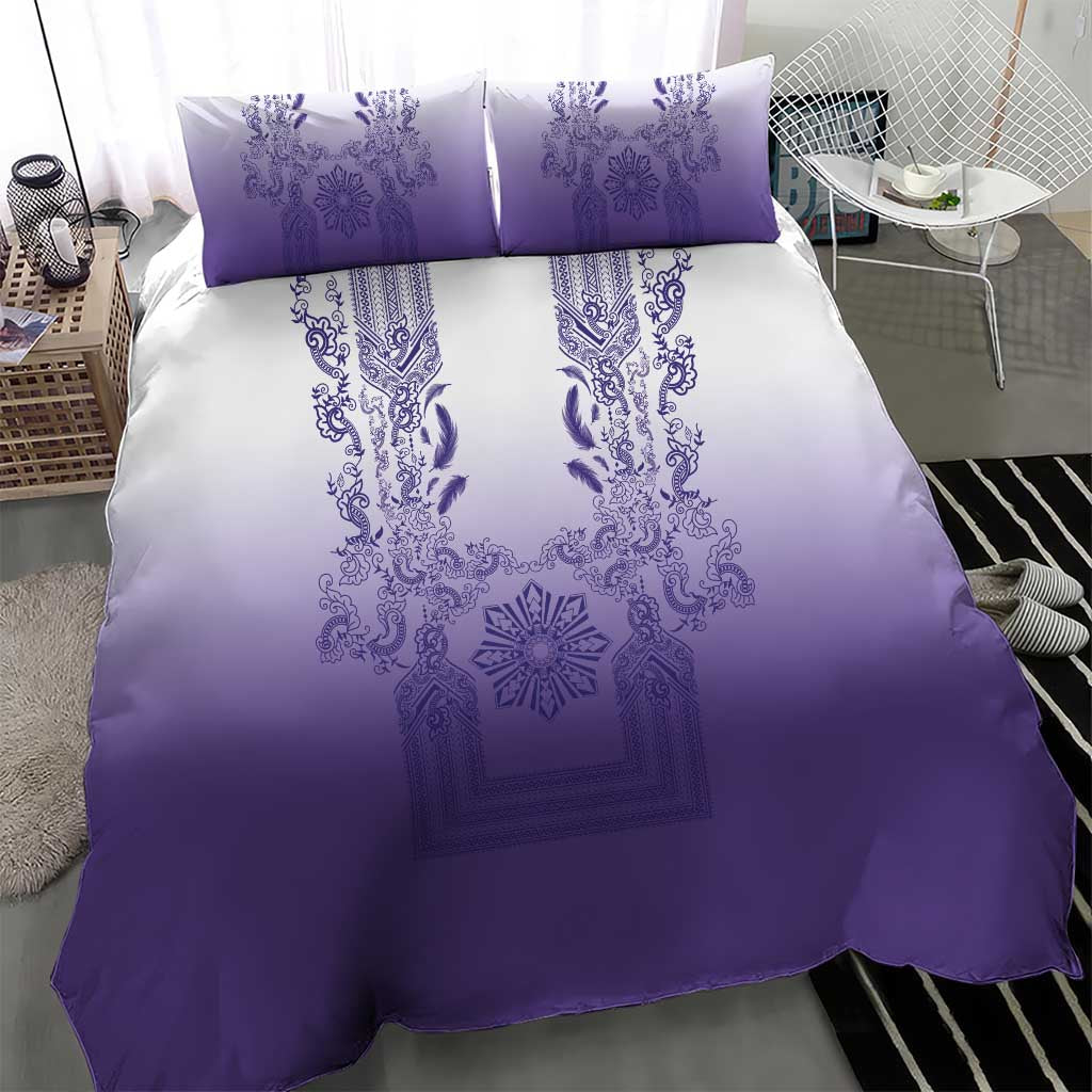 Philippines Barong Style Bedding Set with Polynesian Art and Leaf Motif Purple Color LT03 - Polynesian Pride