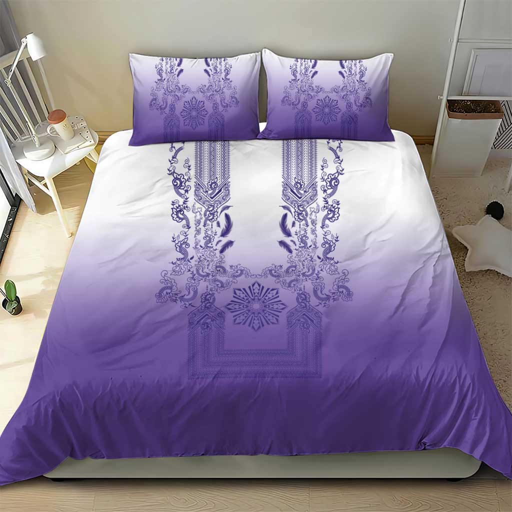 Philippines Barong Style Bedding Set with Polynesian Art and Leaf Motif Purple Color LT03 - Polynesian Pride