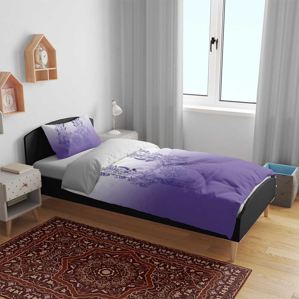 Philippines Barong Style Bedding Set with Polynesian Art and Leaf Motif Purple Color LT03 - Polynesian Pride