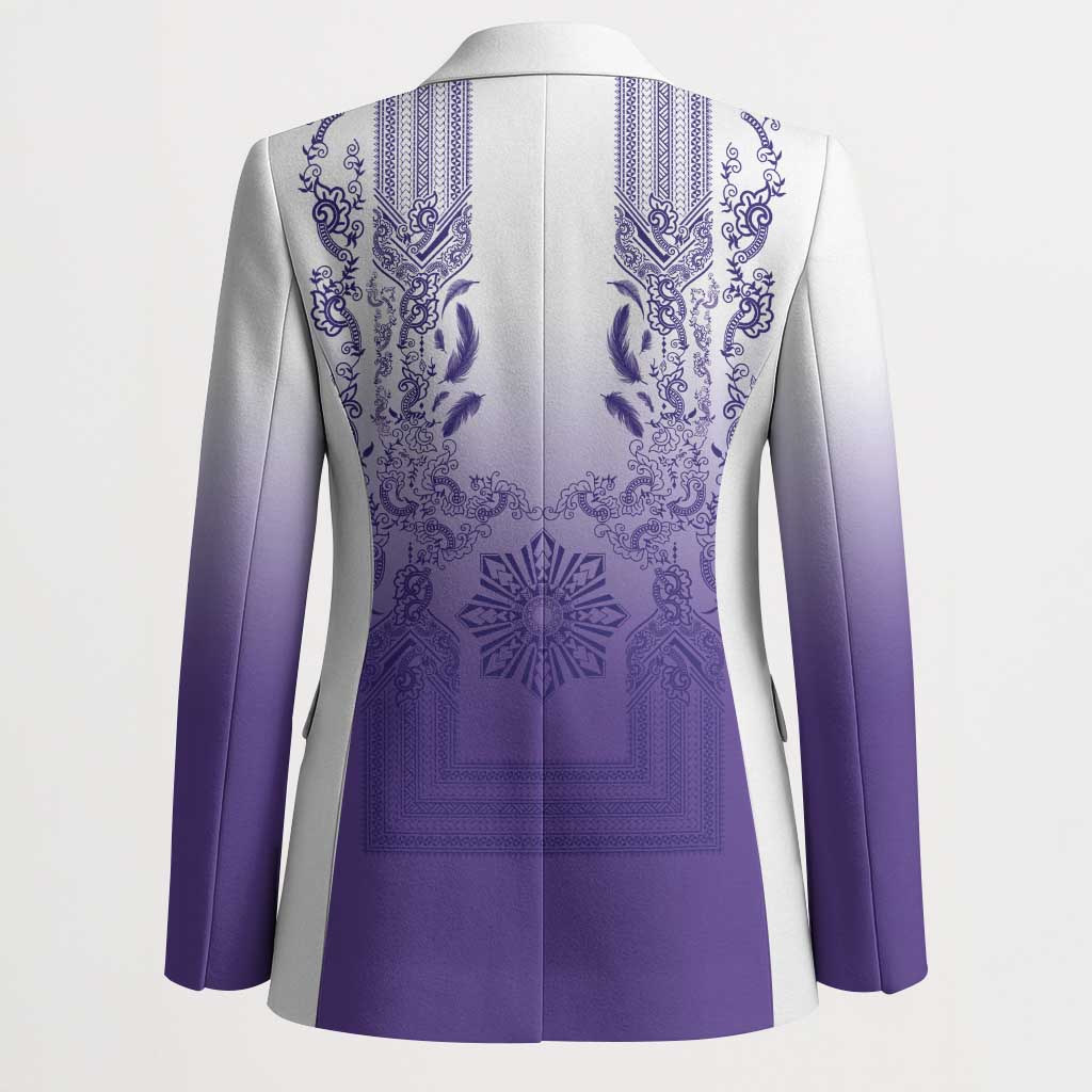 Philippines Barong Style Blazer with Polynesian Art and Leaf Motif Purple Color LT03 - Polynesian Pride