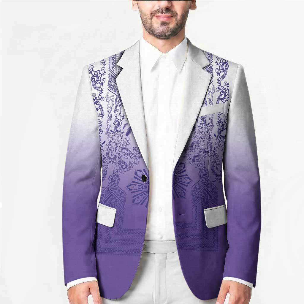Philippines Barong Style Blazer with Polynesian Art and Leaf Motif Purple Color LT03 - Polynesian Pride