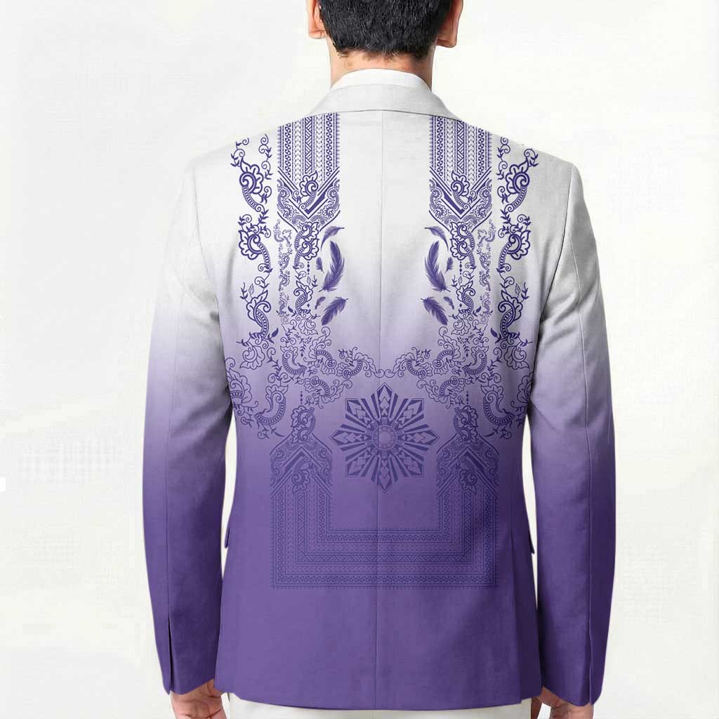 Philippines Barong Style Blazer with Polynesian Art and Leaf Motif Purple Color LT03 - Polynesian Pride