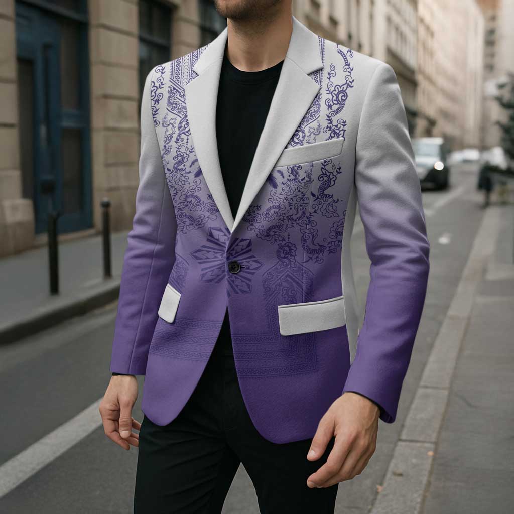 Philippines Barong Style Blazer with Polynesian Art and Leaf Motif Purple Color LT03 - Polynesian Pride