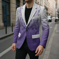Philippines Barong Style Blazer with Polynesian Art and Leaf Motif Purple Color LT03 - Polynesian Pride