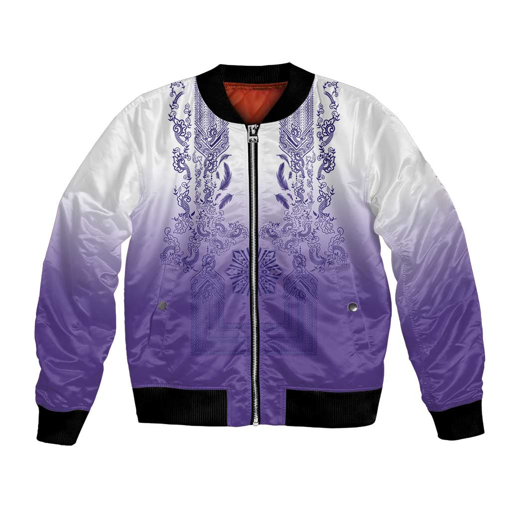 Philippines Barong Style Bomber Jacket with Polynesian Art and Leaf Motif Purple Color LT03 Unisex Purple - Polynesian Pride