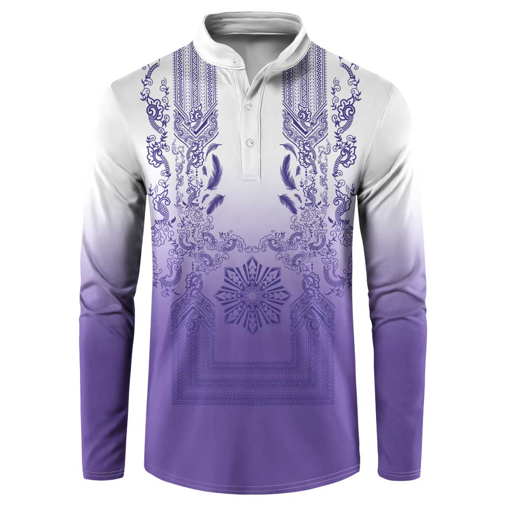 Philippines Barong Style Button Sweatshirt with Polynesian Art and Leaf Motif Purple Color LT03 Purple - Polynesian Pride