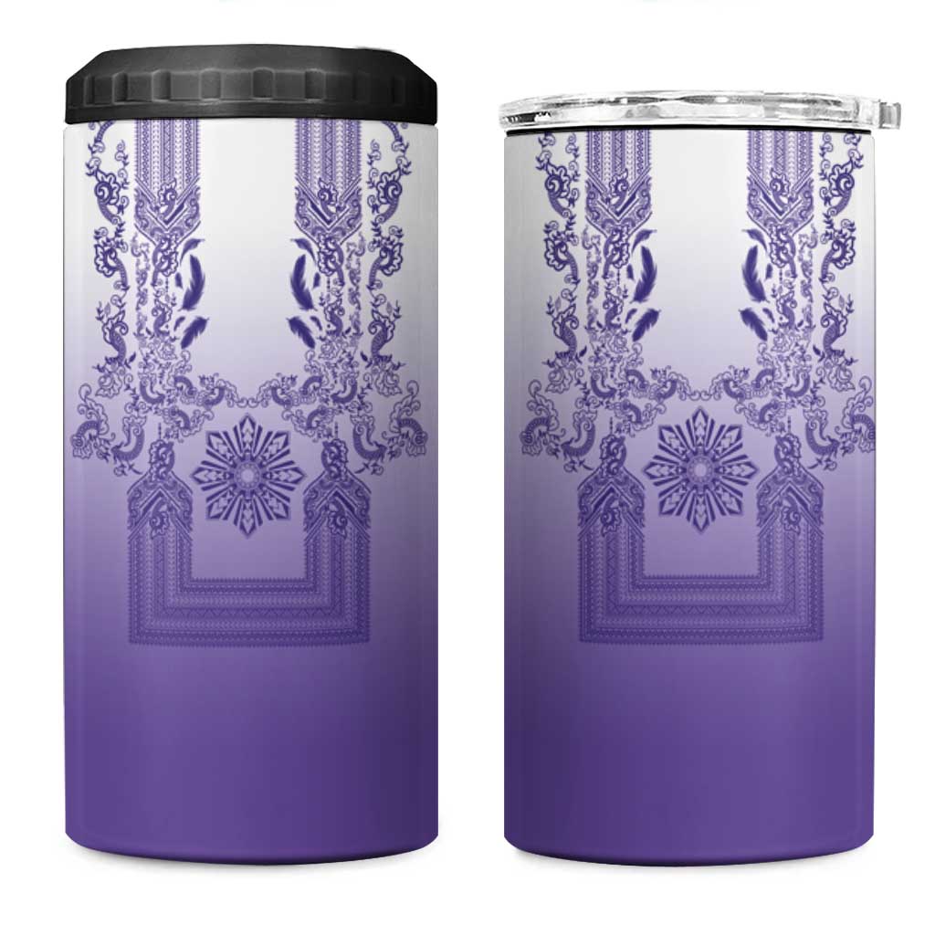 Philippines Barong Style 4 in 1 Can Cooler Tumbler with Polynesian Art and Leaf Motif Purple Color LT03 One Size: 16 oz Purple - Polynesian Pride